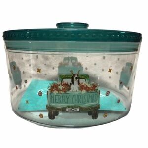 pioneer woman dog charlie truck Holiday Cookie Jar with Teal Lid